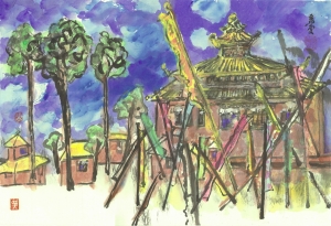 Bhutan ink color painting　不丹水墨